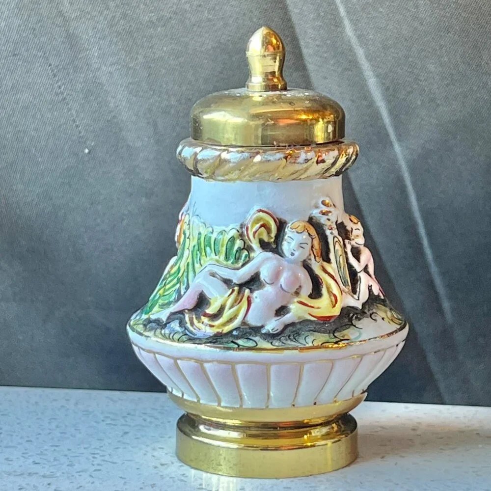 Capodimonte Ceramic & Brass Salt Shaker & Pepper Mill